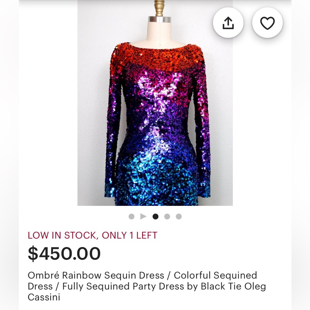 Oleg Cassini Vintage Vibrant Sequin Long Sleeve Dress - Picture 12 of 14